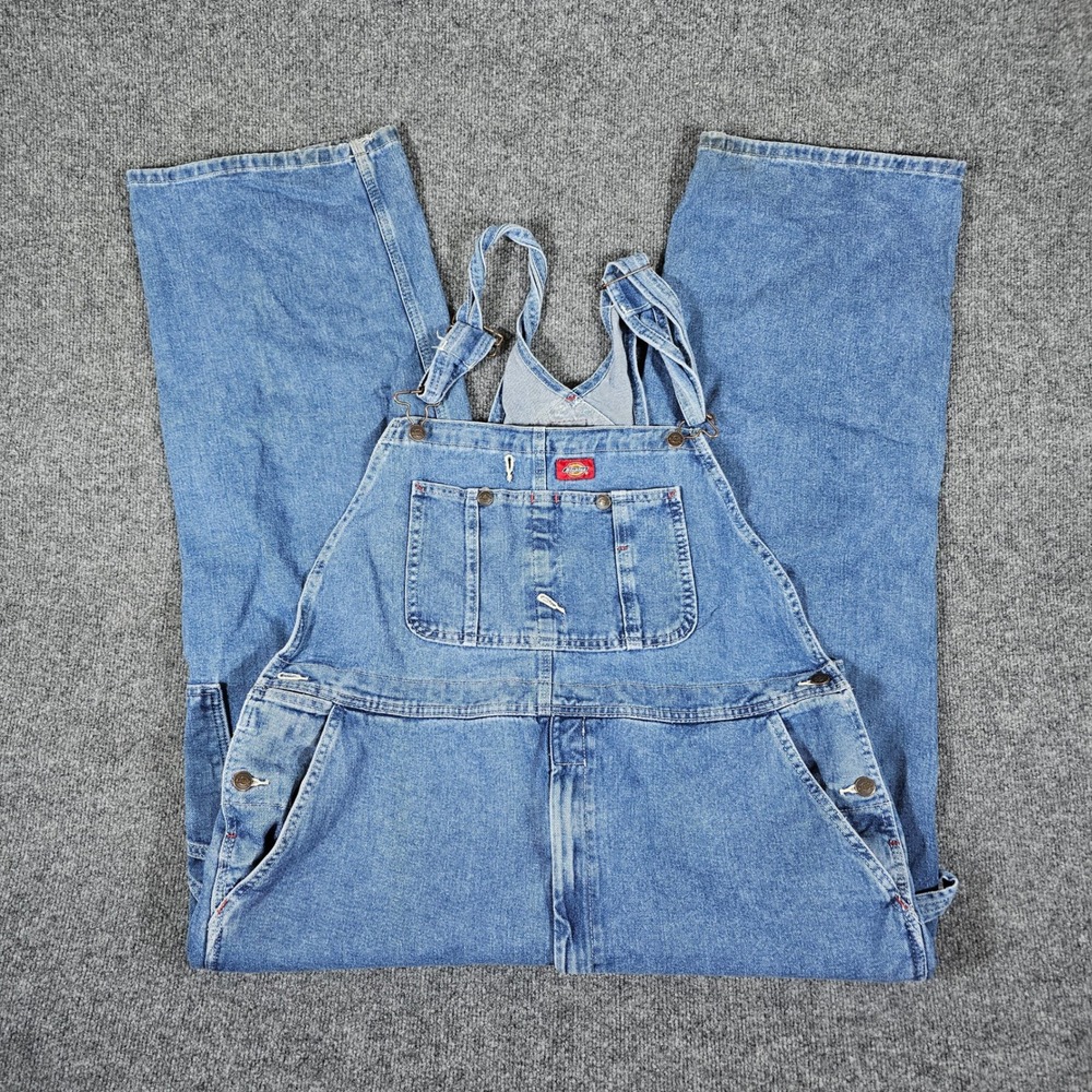 Dickies Denim Bib Overalls Denim Light Wash Blue Men's Tagged 40x30 Act 40x28